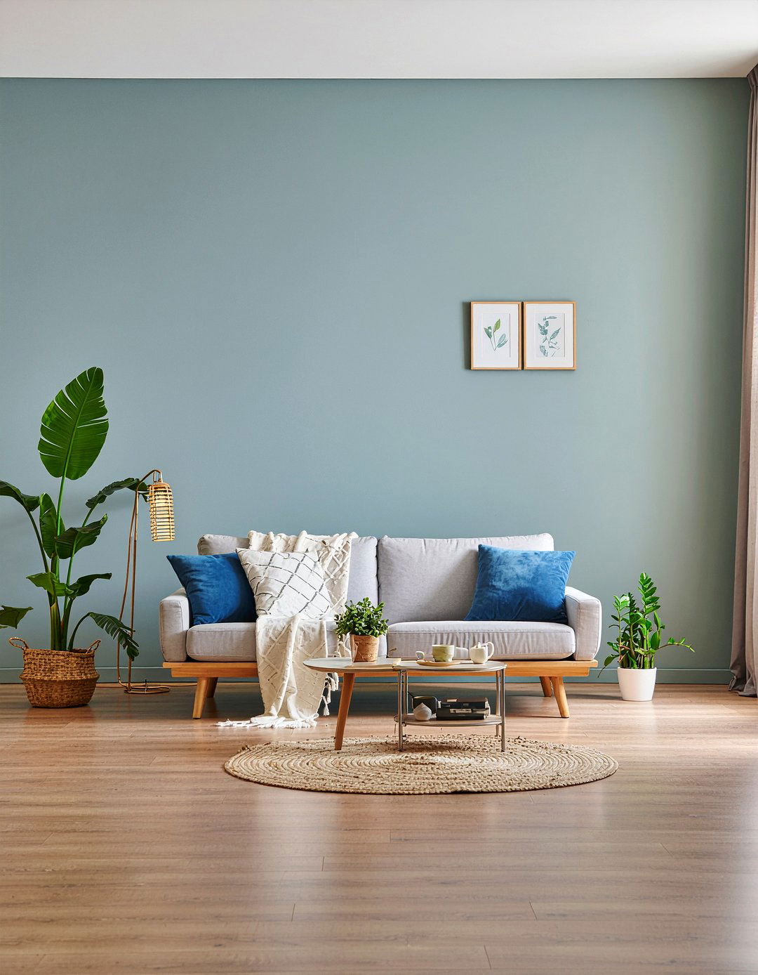 Muted blue wall living room - 30 scandinavian living room ideas