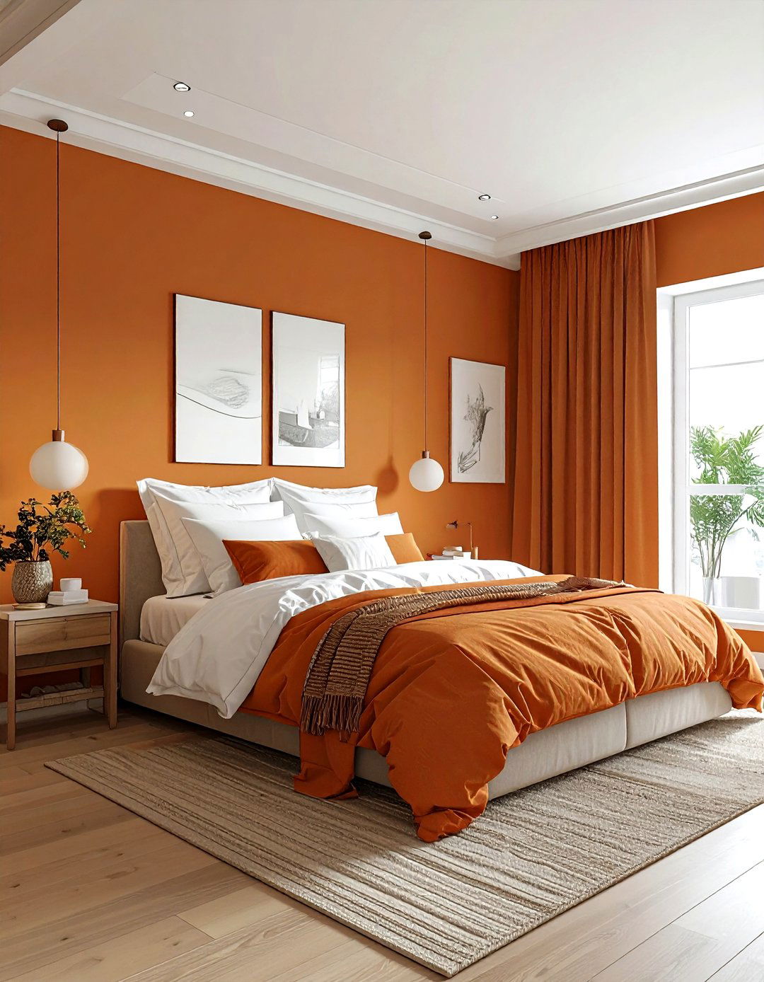 Muted clay bedroom walls - 30 orange and white bedroom ideas