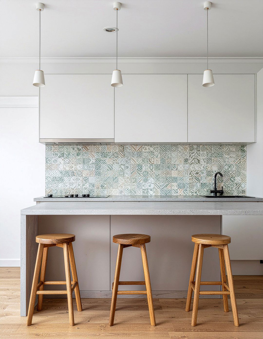 Muted earth tone cement tile - 30 encaustic tile kitchen backsplash ideas