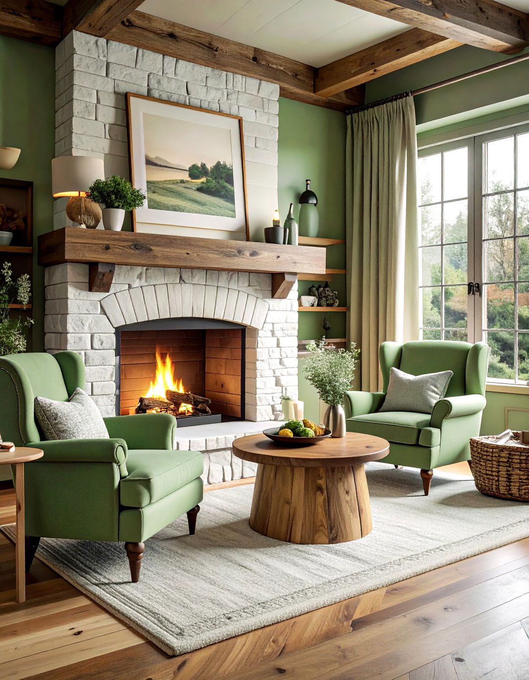 Muted green fireplace - 30 green paint color ideas