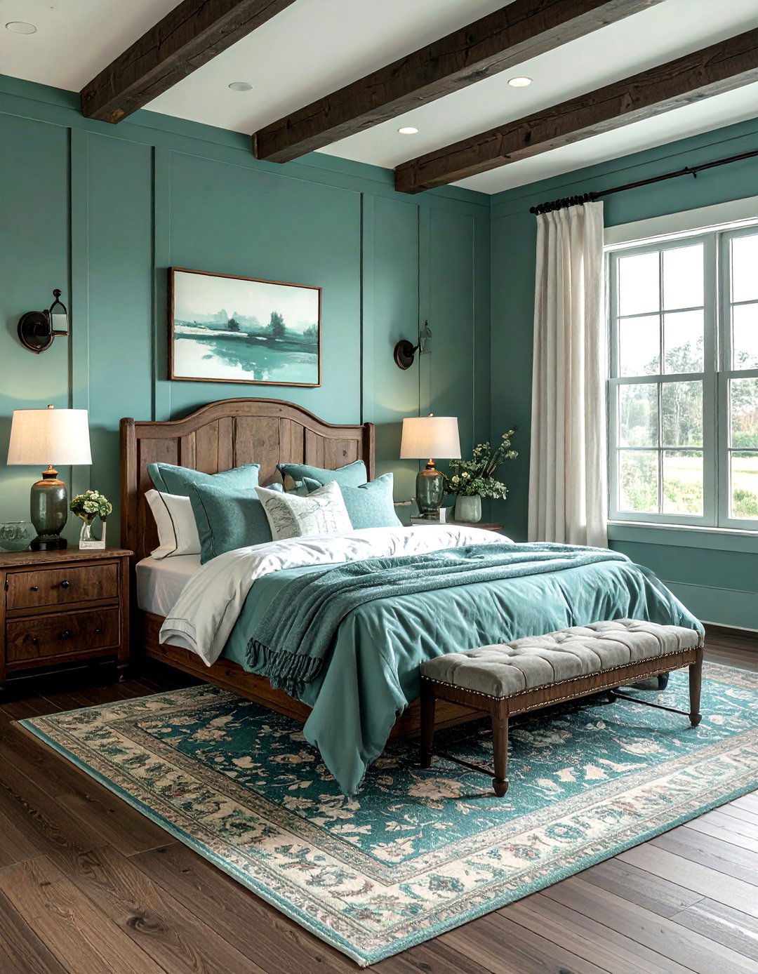 Muted teal farmhouse bedroom - 30 farmhouse teal bedroom ideas