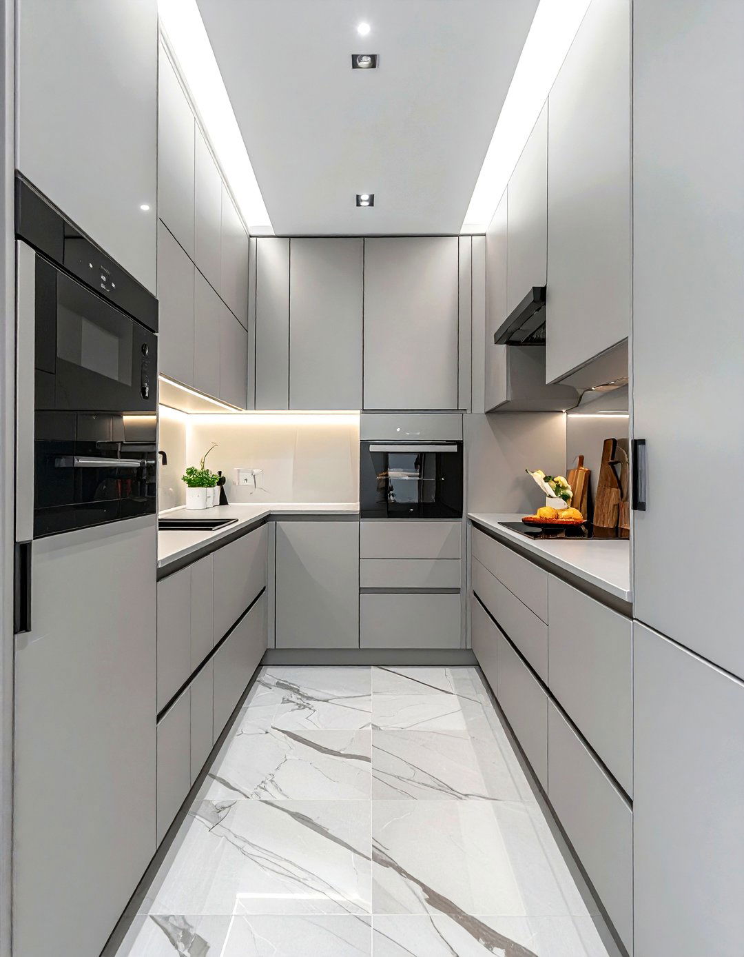 Narrow Kitchen Handleless Cabinets - 30 narrow kitchen ideas