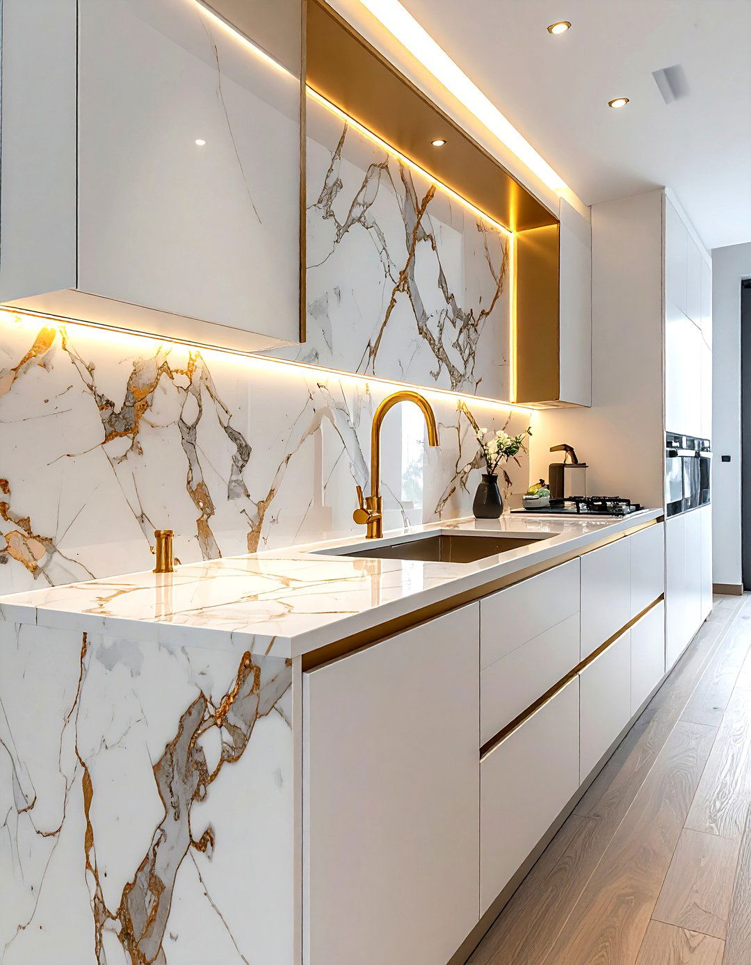 Narrow Kitchen Marble Backsplash - 30 narrow kitchen ideas