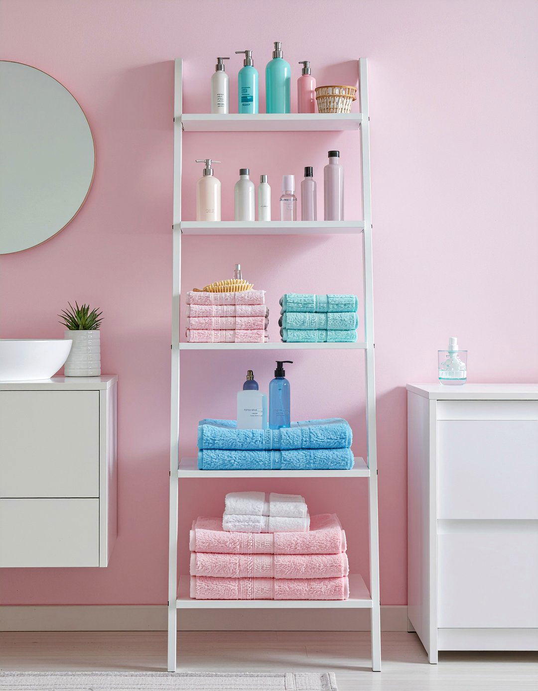 Narrow ladder shelf for bathroom - 30 bathroom ladder shelf ideas