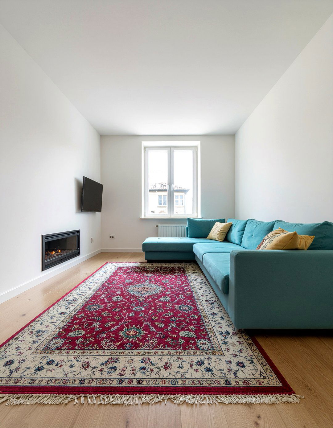 Narrow living room with TV and fireplace - 30 oddly shaped living room ideas