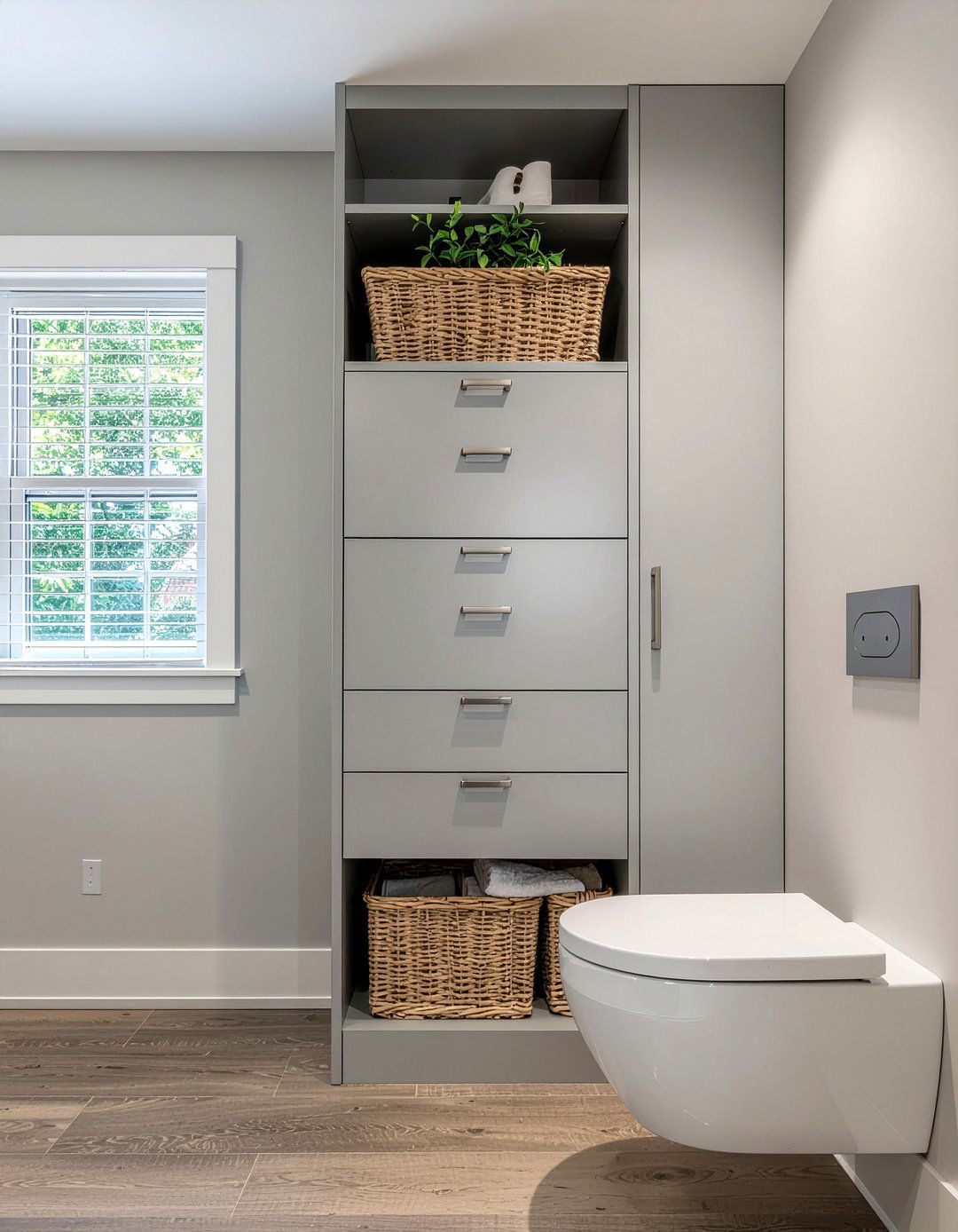 Narrow storage tower - 30 bathroom maximization ideas