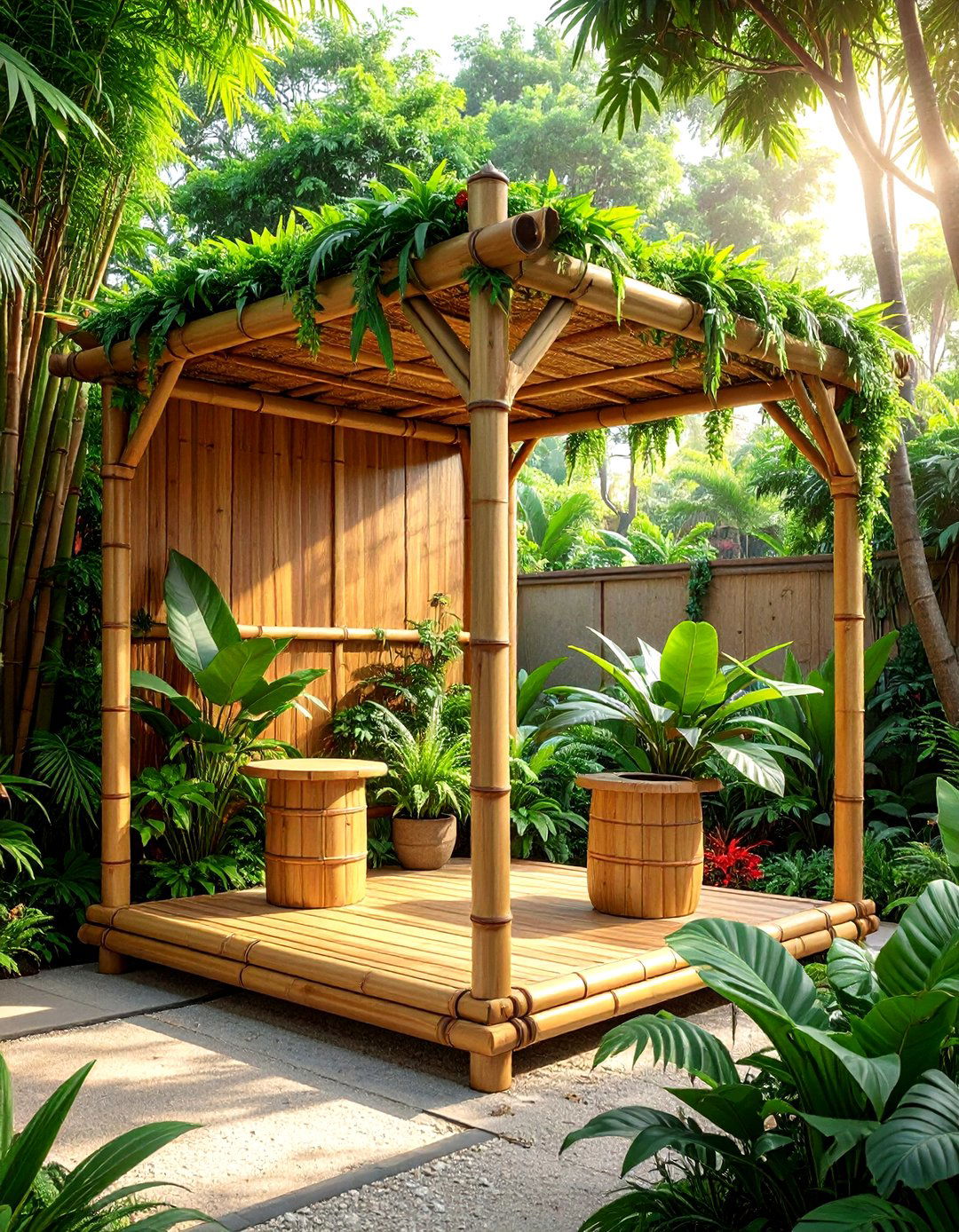 Natural Bamboo Corner Stand - 30 living room corner shelving ideas