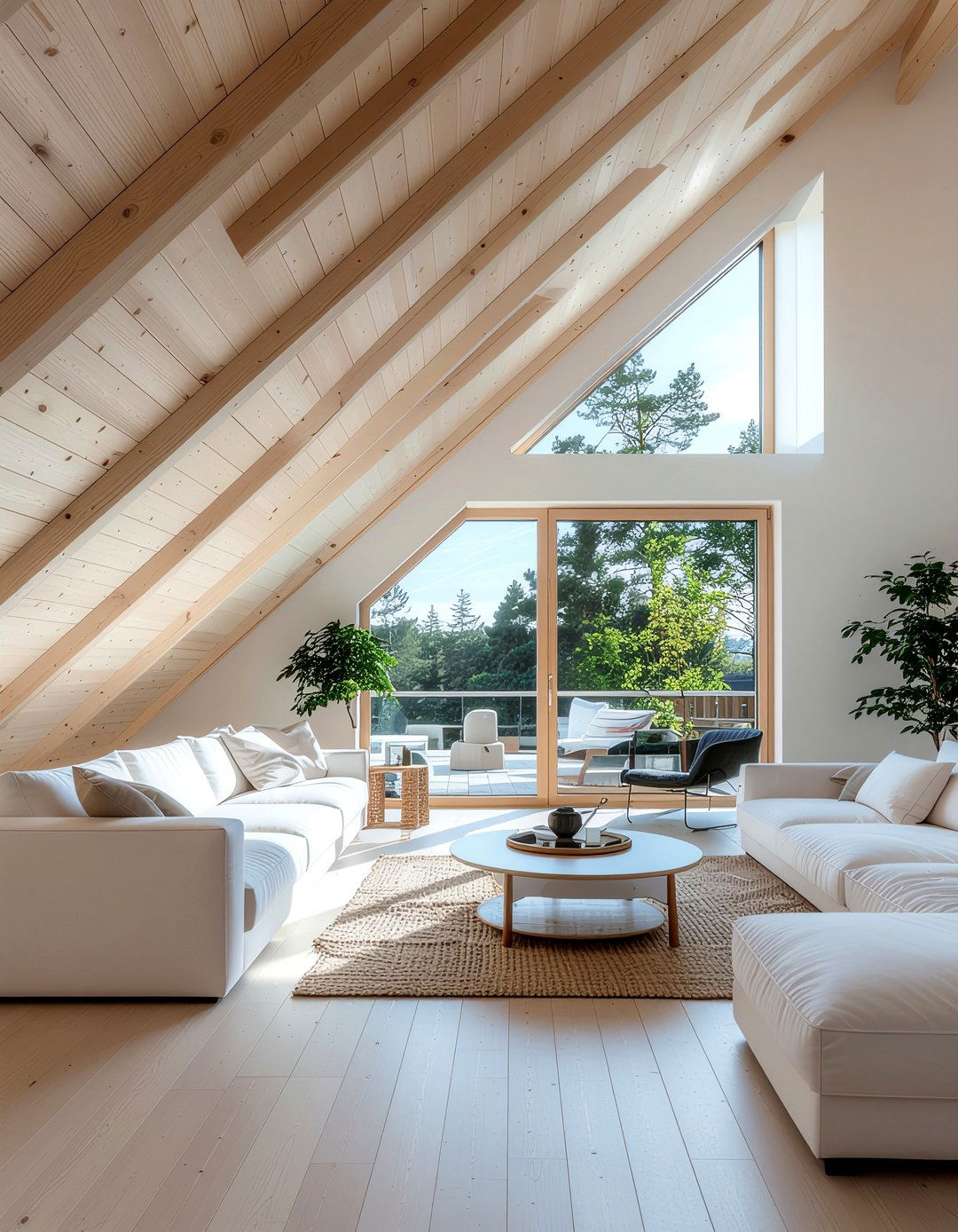 Natural Birch Ceiling - 30 living room wood plank ceiling ideas