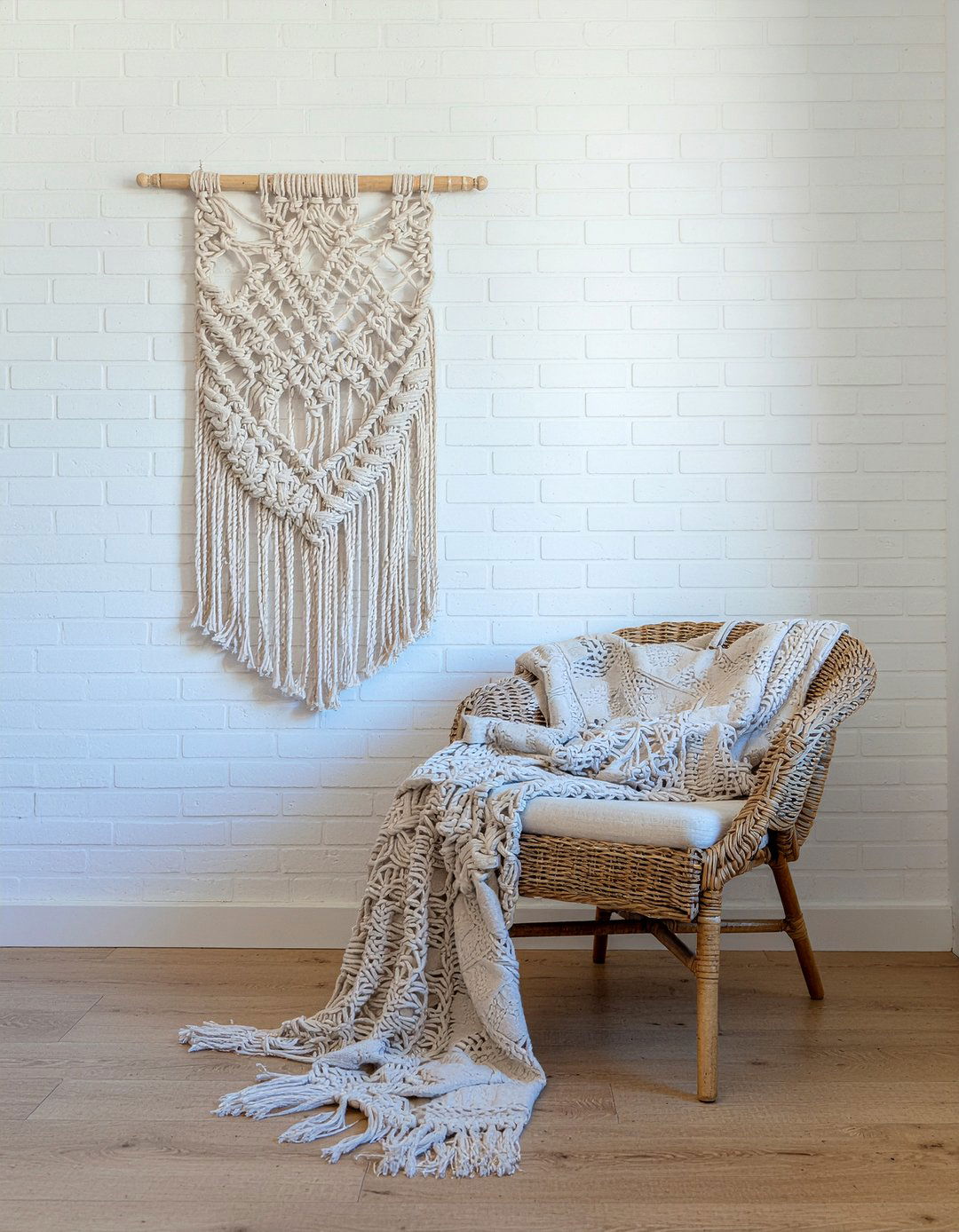 Natural Cotton Macrame Wall Hanging - 30 cotton living room ideas
