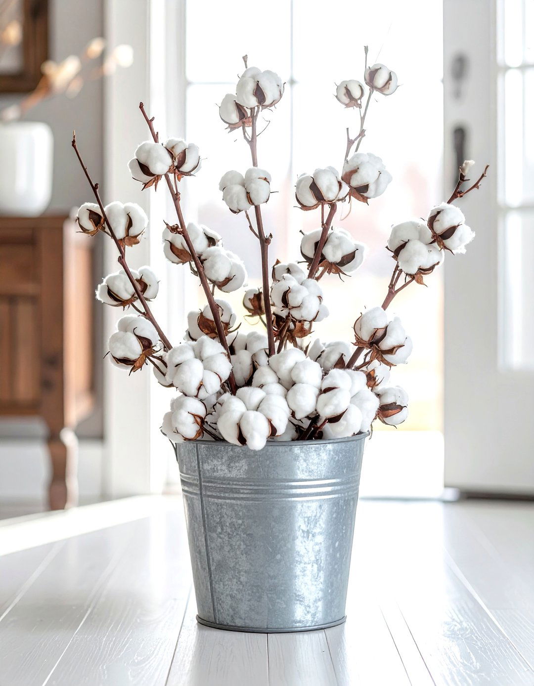 Natural Cotton Stem Arrangement - 30 cotton decor ideas