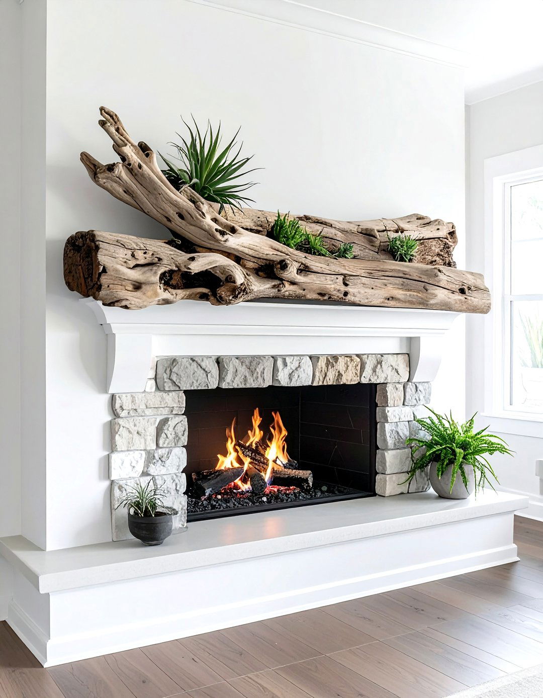 Natural Driftwood Accent - 30 mantel decor ideas