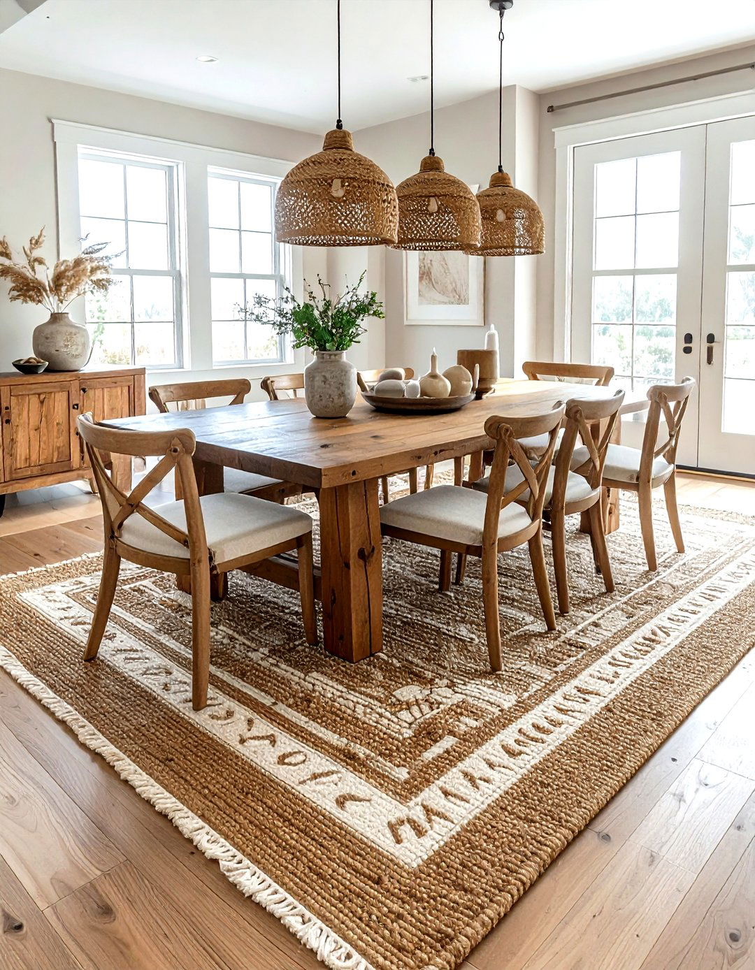 Natural Jute Rug Layering - 30 warm neutral dining room ideas