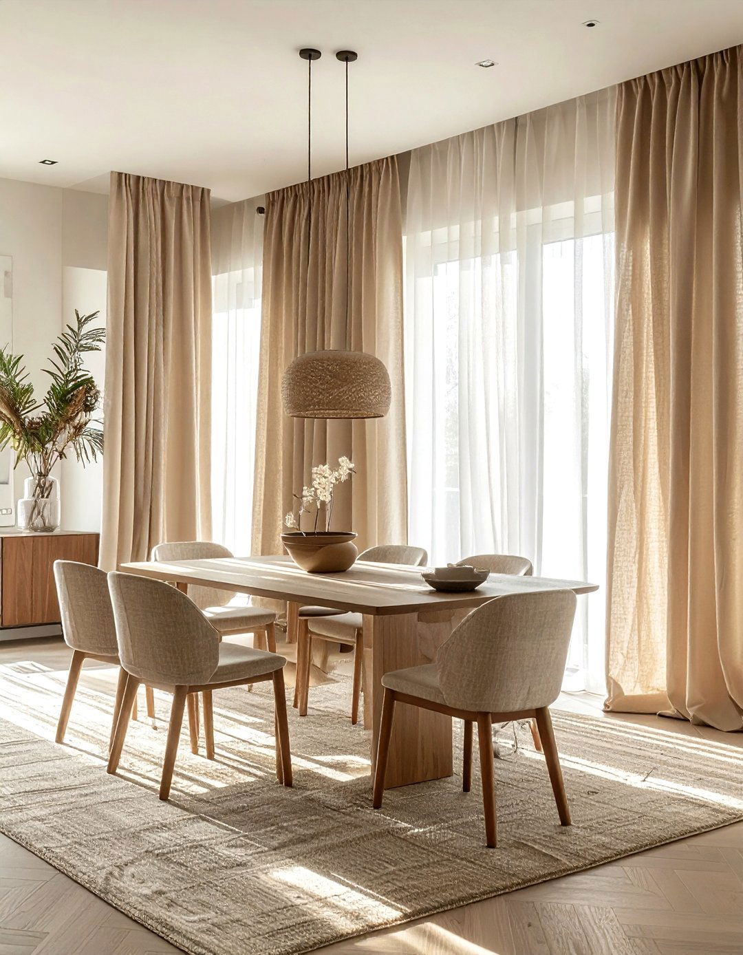 Natural Linen Drapes - 30 dining room accent ideas
