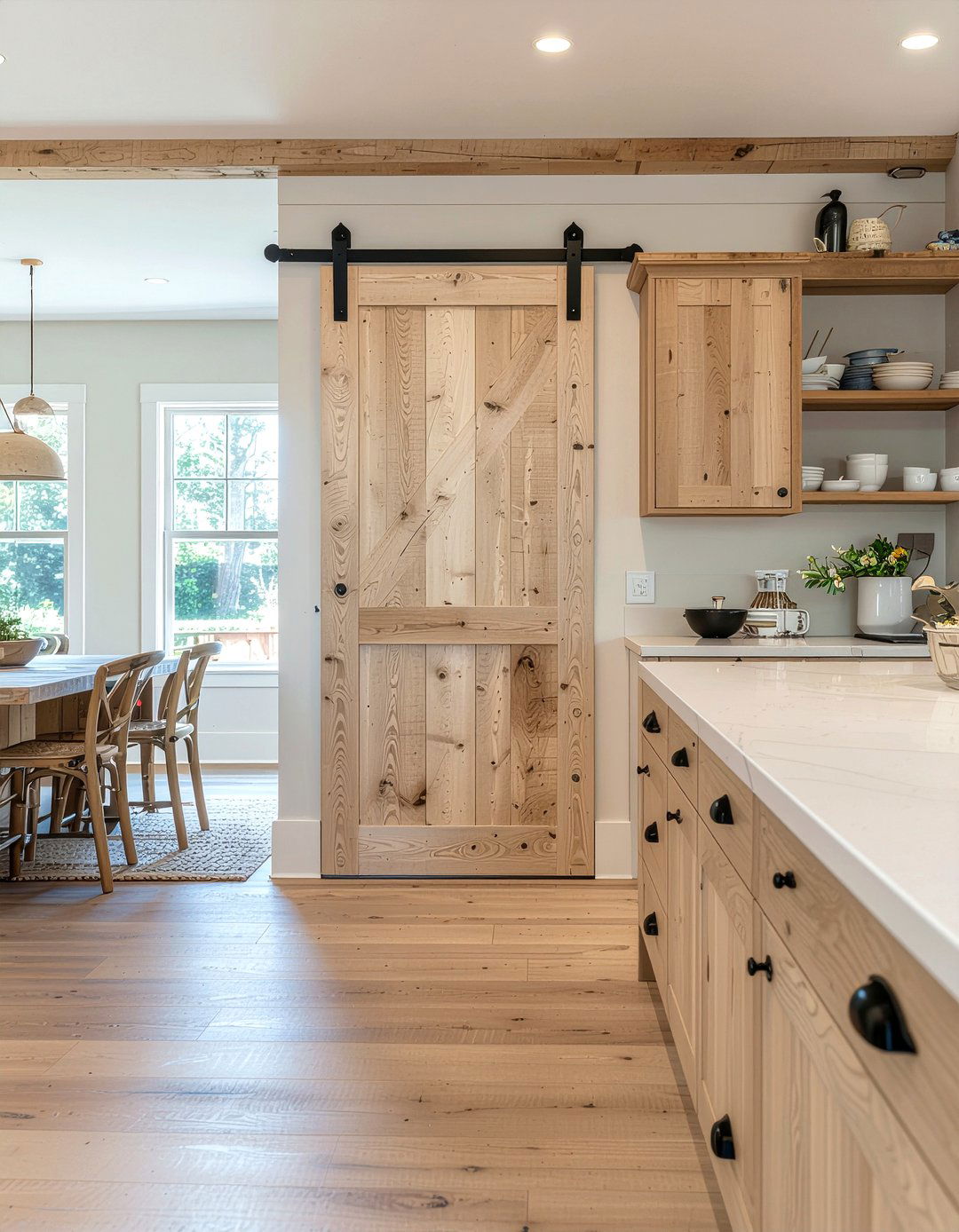 Natural Oak Barn Door - 30 kitchen barn door ideas