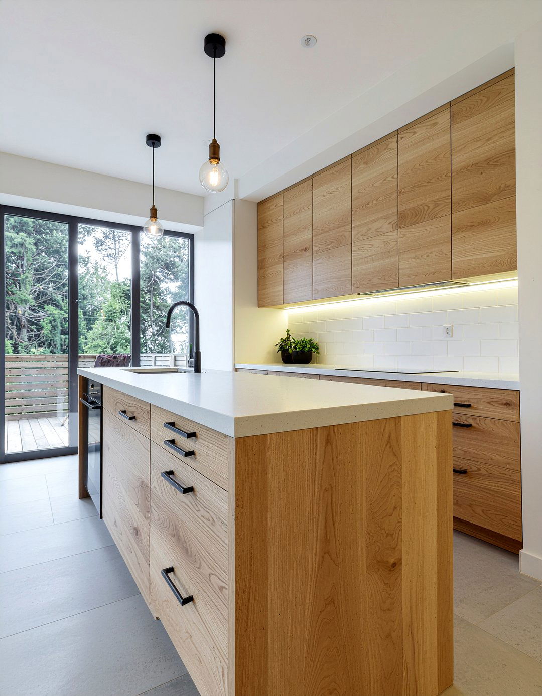 Natural Oak Kitchen Cabinets - 30 slab door kitchen cabinet ideas