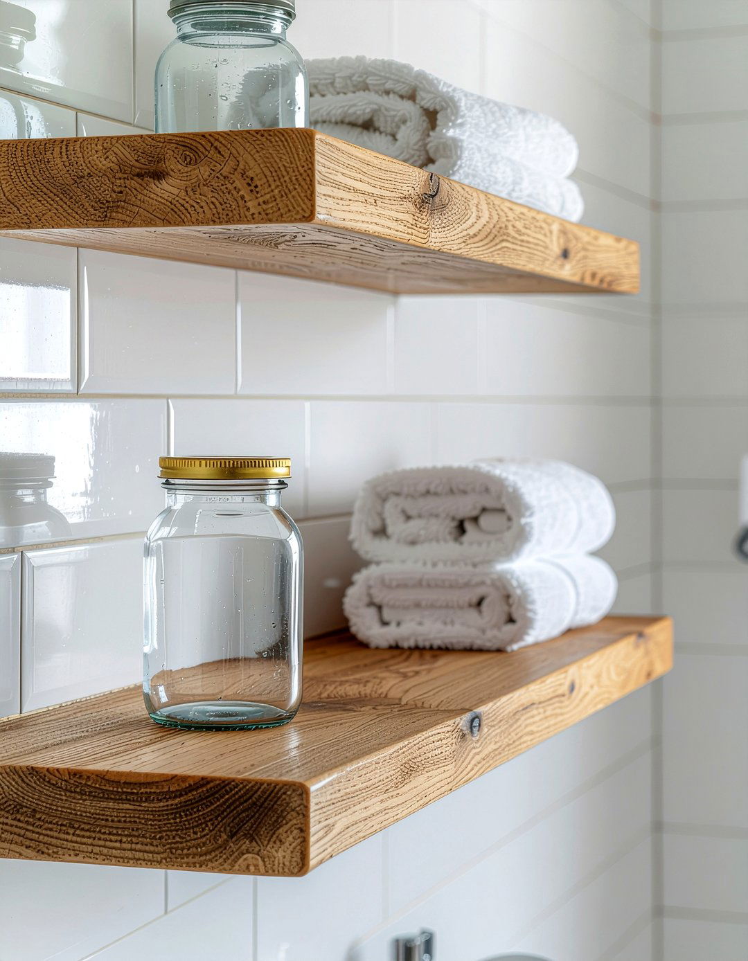 Natural Oak Shelf - 30 minimalist bathroom ideas