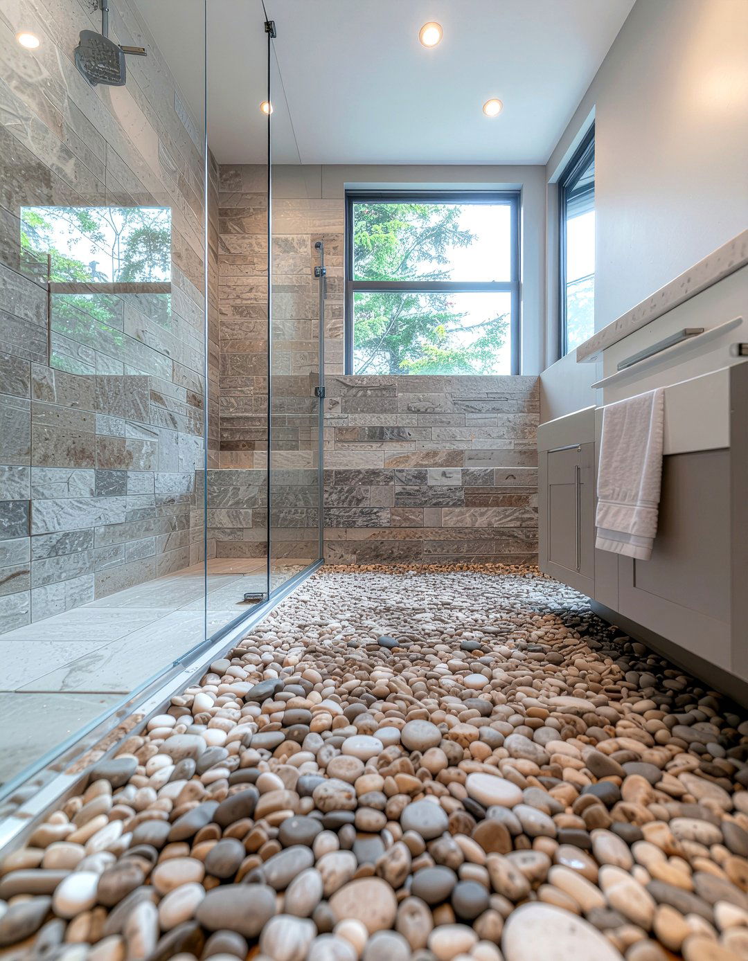 Natural Pebble Stone Floor - 30 bathroom floor statement ideas