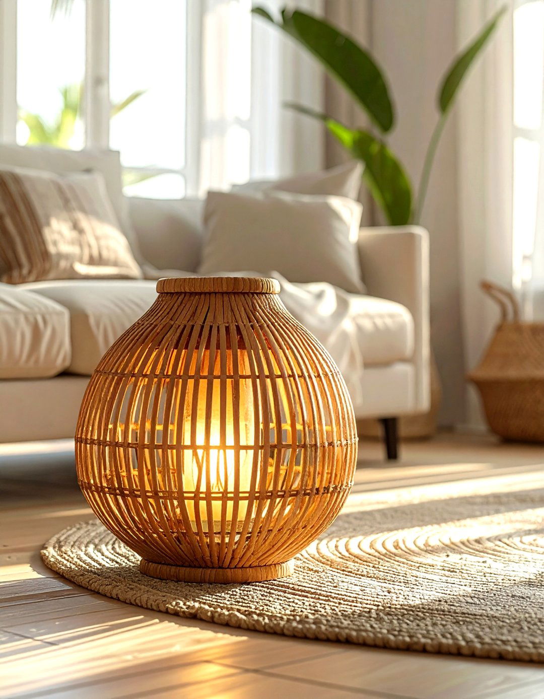 Natural Rattan Floor Lantern - 30 living room candle lanterns