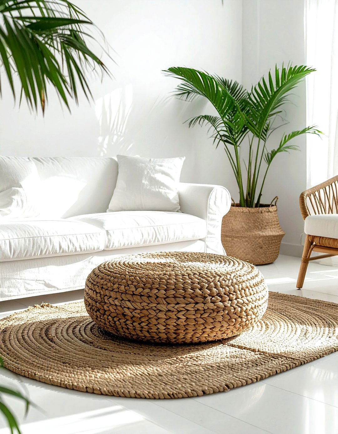 Natural Seagrass Pouf - 30 living room pouf seating ideas