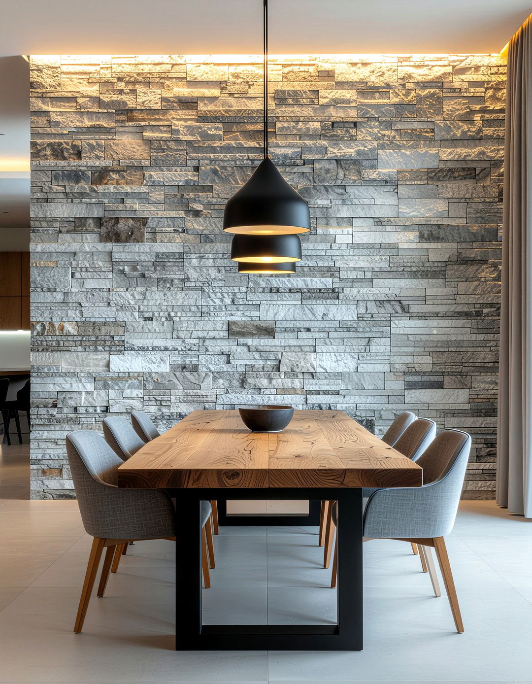 Natural Stone Accent Wall - 30 rustic chic dining room ideas