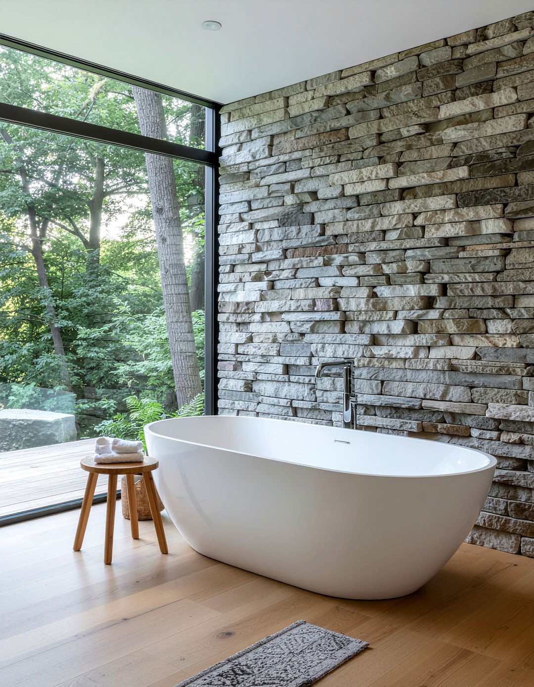 Natural Stone Accent Wall - 30 rustic modern bathroom ideas