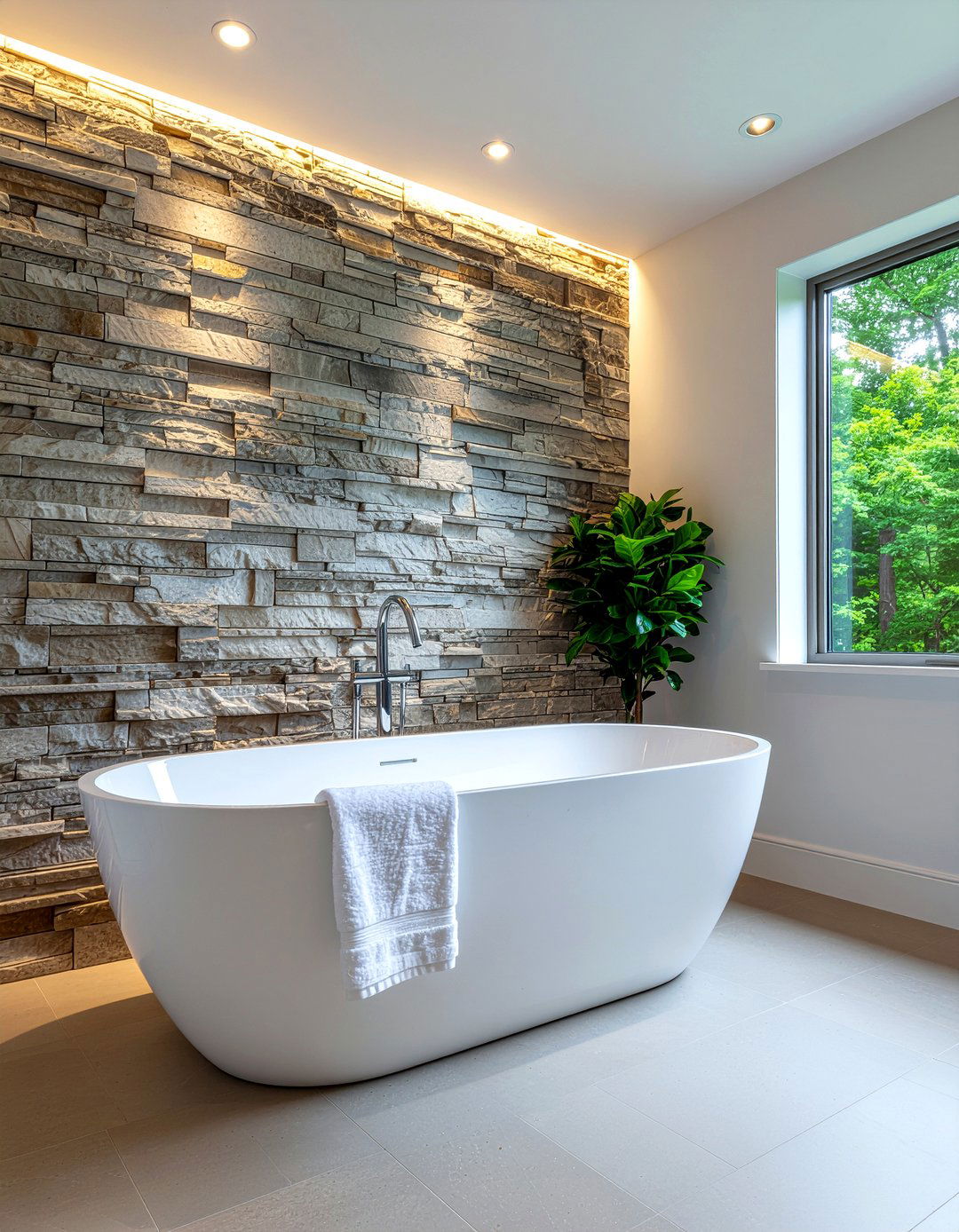 Natural Stone Accent Wall - 30 master bathroom ideas