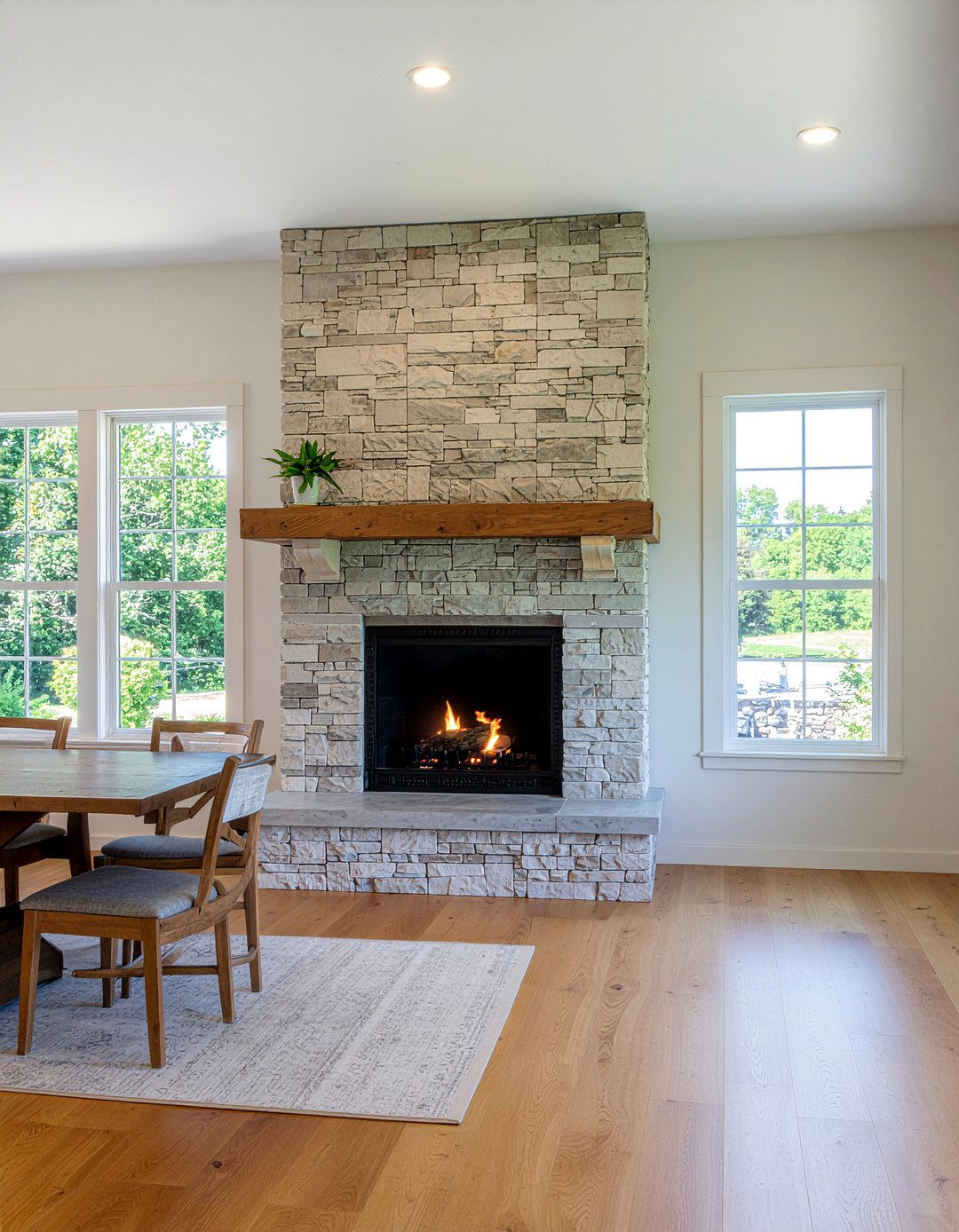 Natural Stone Fireplace - 30 prairie dining room ideas