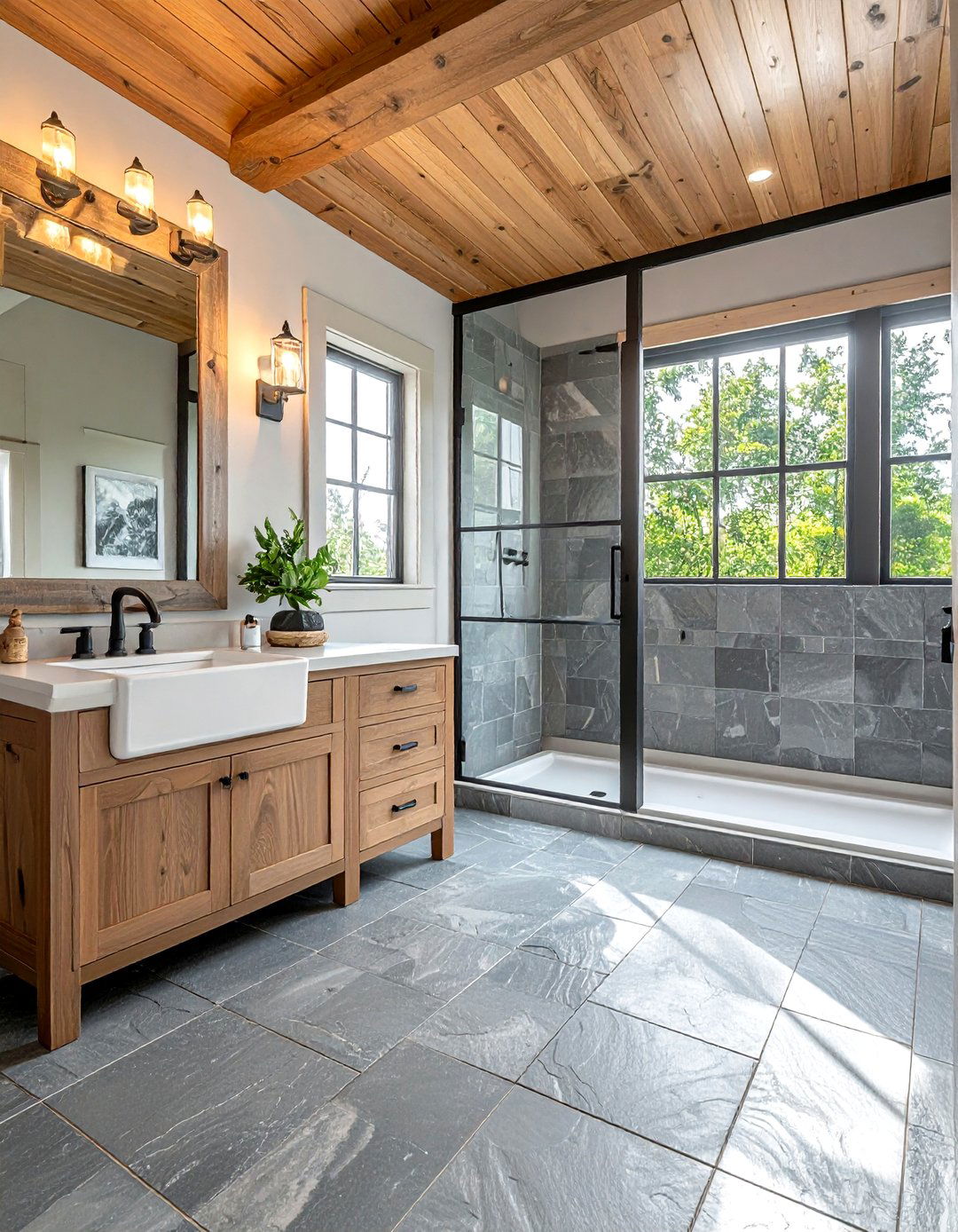 Natural Stone Floor - 30 farmhouse bathroom ideas