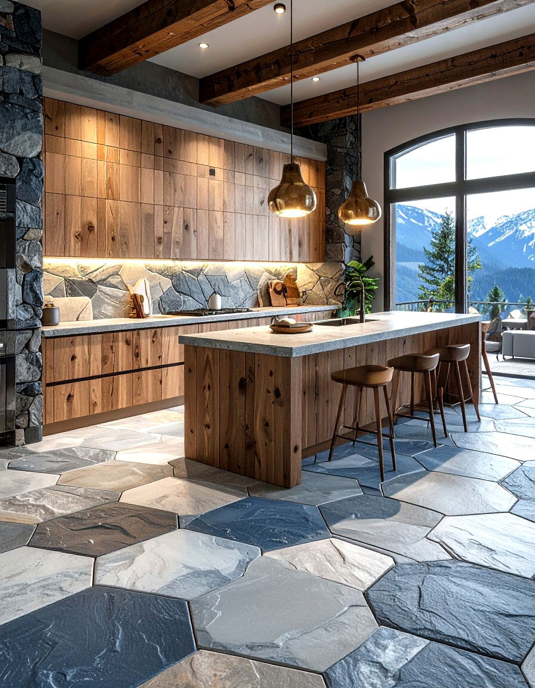 Natural Stone Hexagon Floor - 30 hexagon floor kitchen ideas