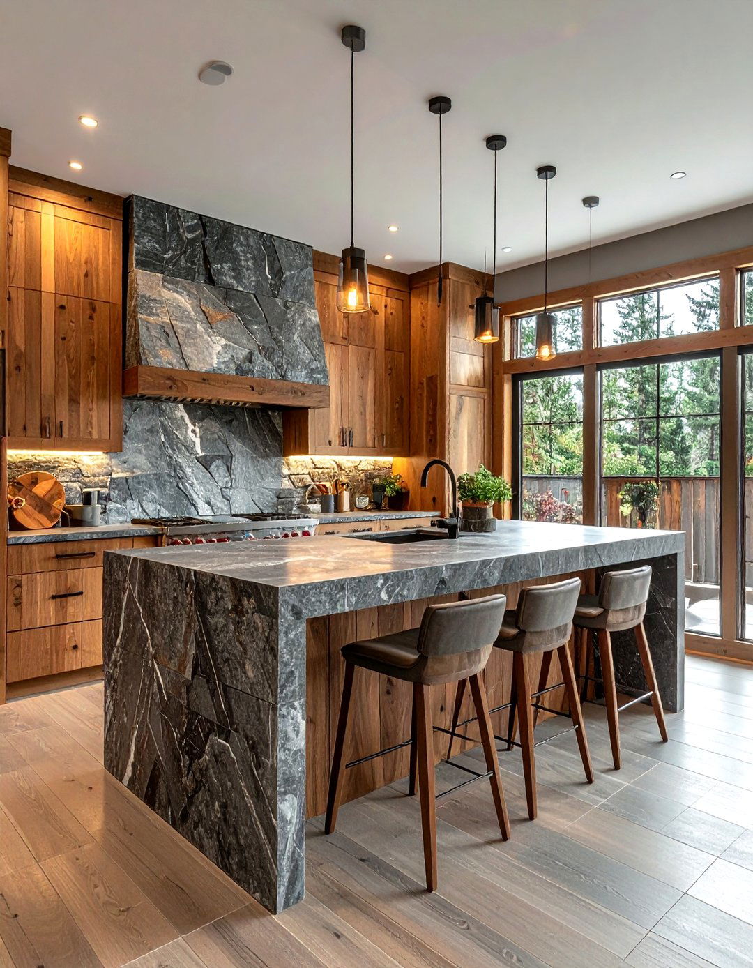 Natural Stone Kitchen Island - 30 cabin kitchen ideas