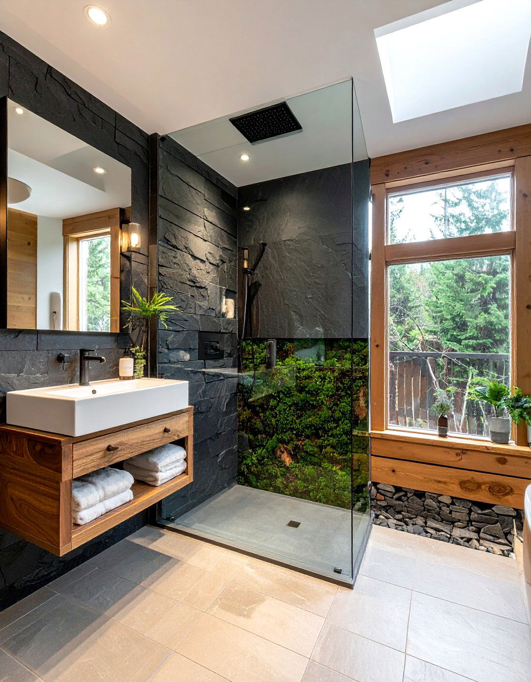 Natural Stone Shower - 30 cabin bathroom ideas