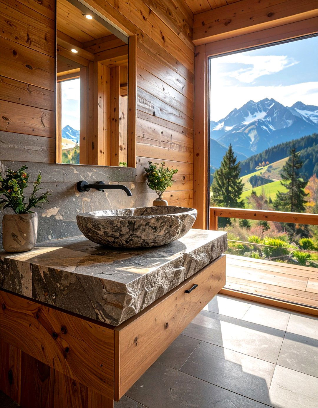 Natural Stone Sink - 30 chalet bathroom ideas