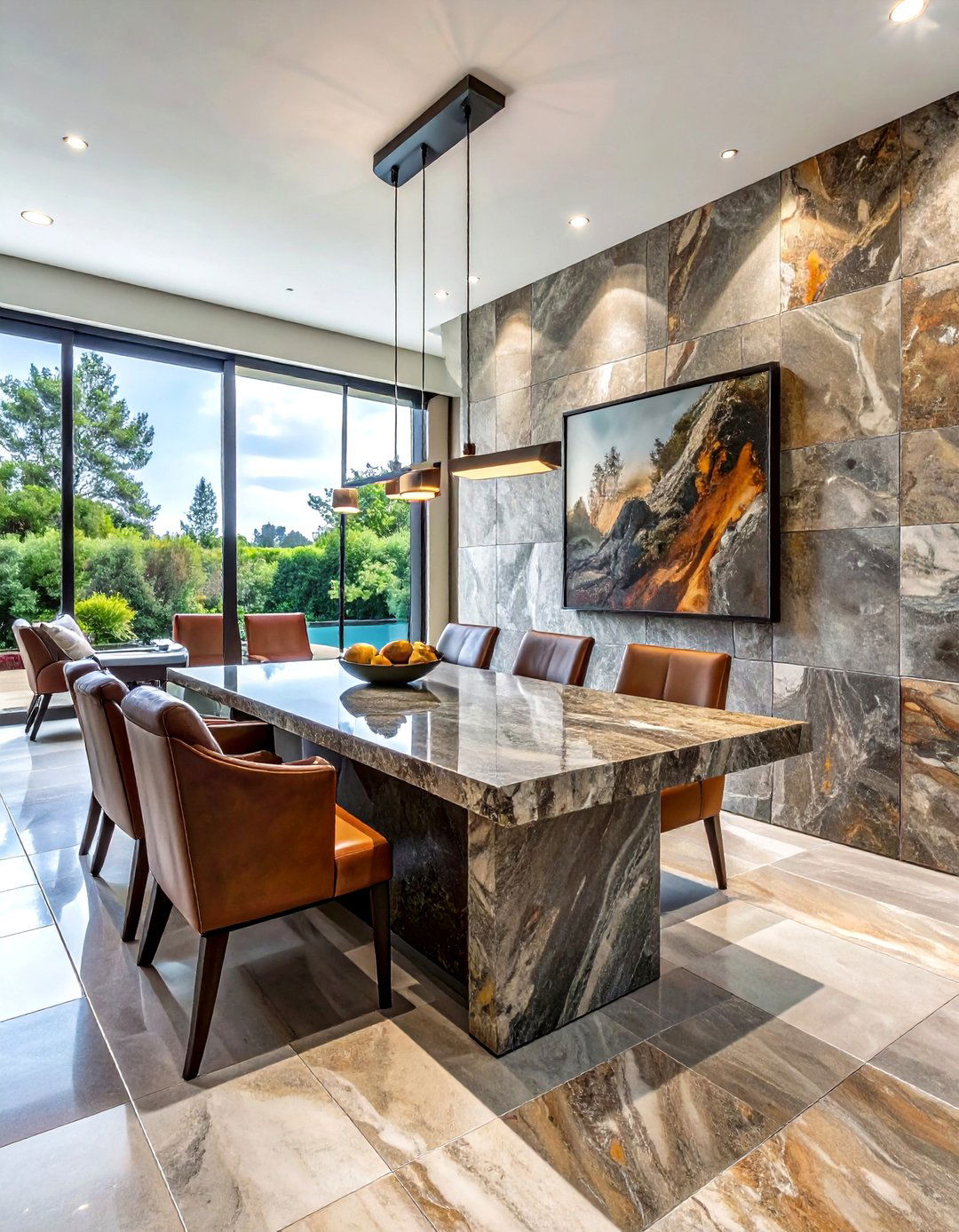 Natural Stone Tile - 30 dining room flooring ideas