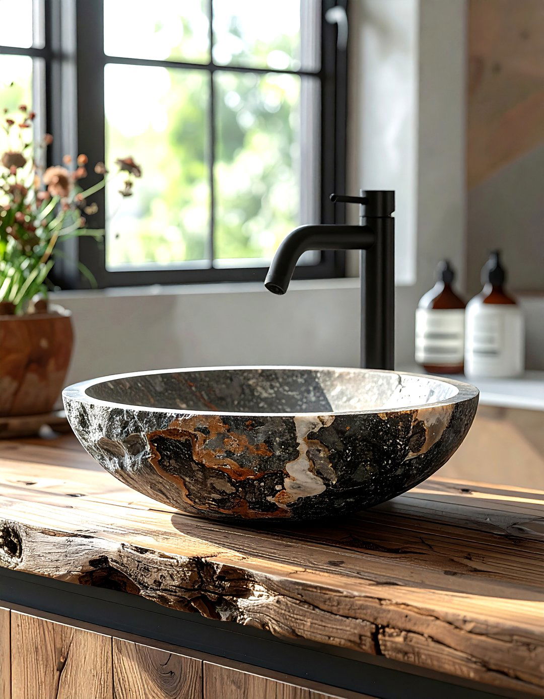 Natural Stone Vessel Sink - 30 rustic bathroom ideas