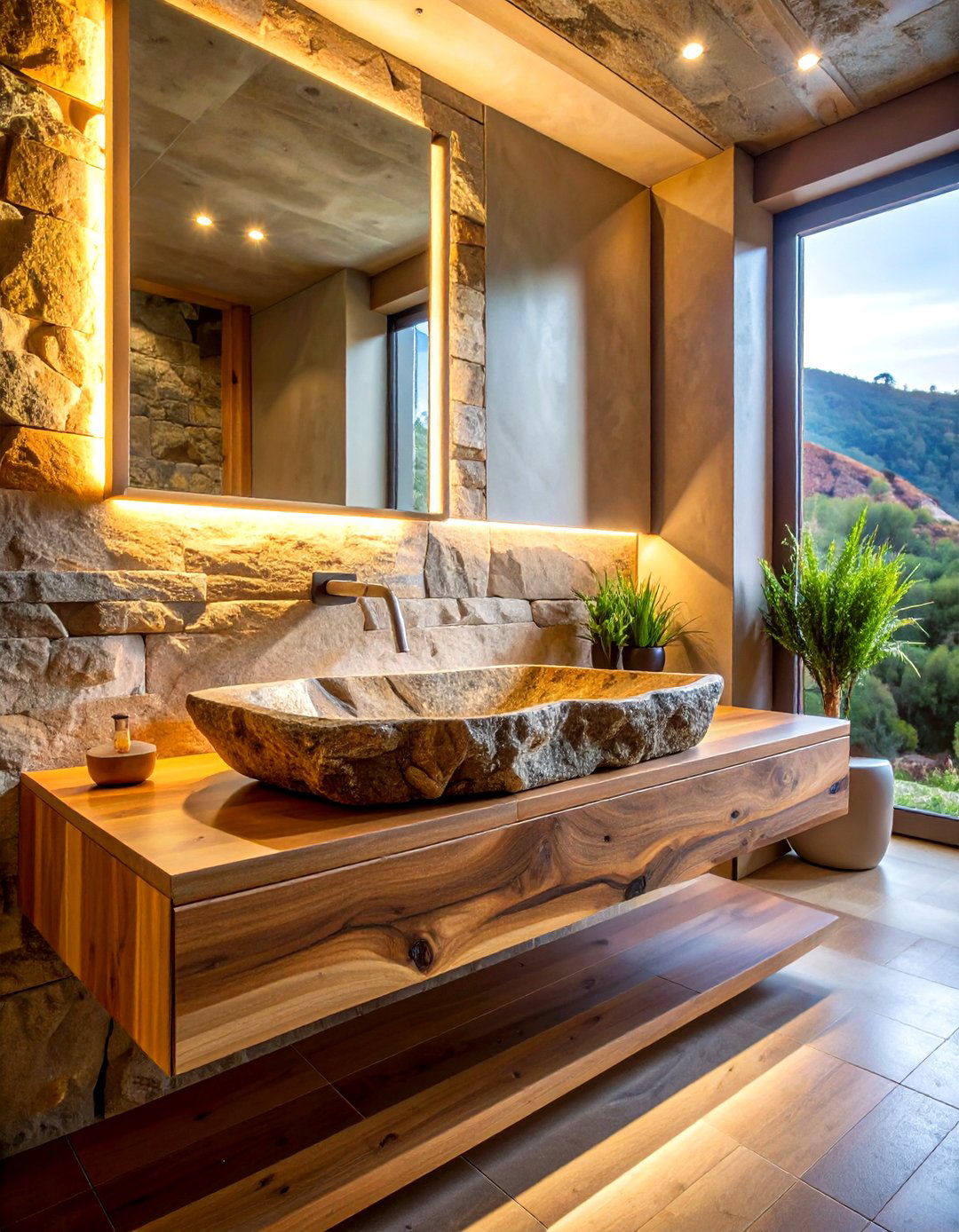 Natural Stone Vessel Sink - 30 earthy bathroom ideas