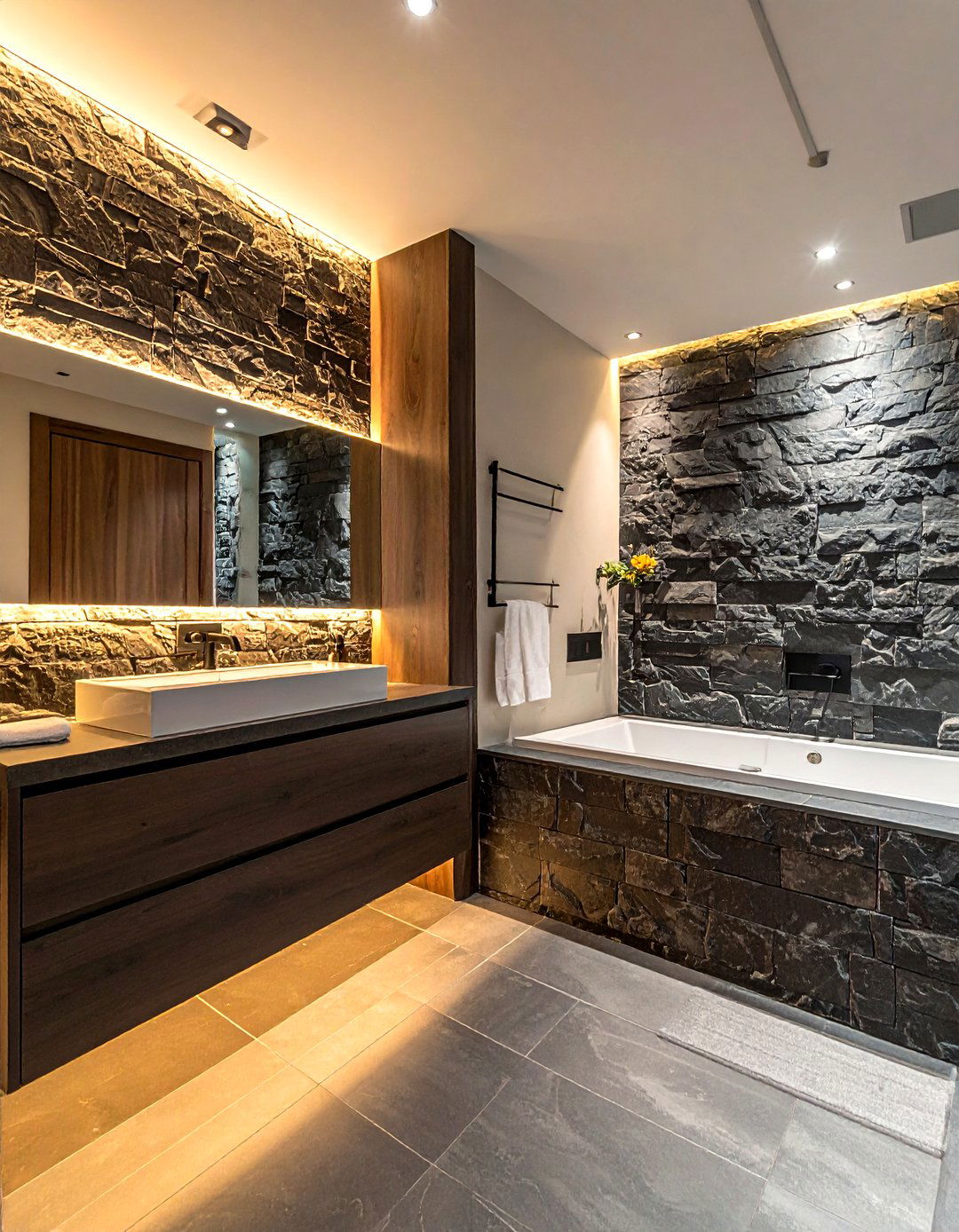 Natural Stone Wall - 30 feature wall tile bathroom ideas