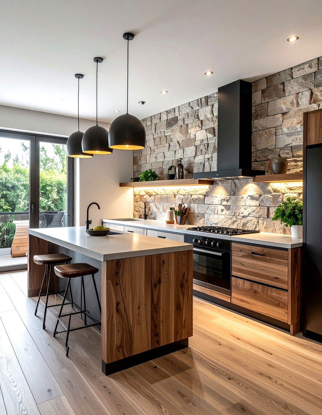 Natural Stone Wall - 30 peaceful kitchen ideas