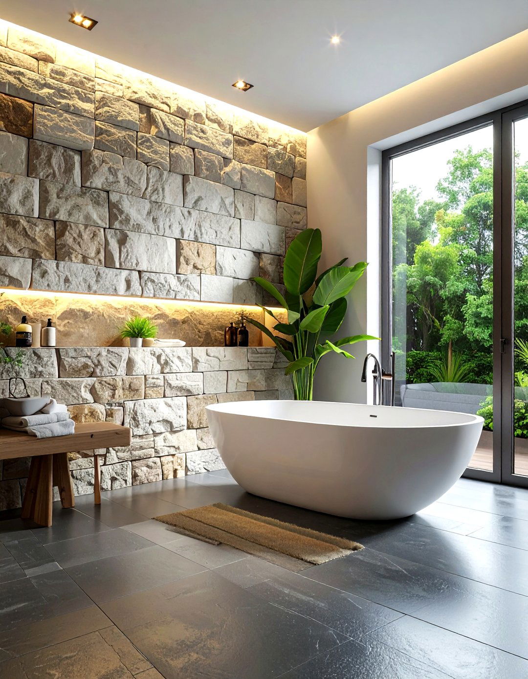 Natural Stone Wall - 30 serene bathroom ideas