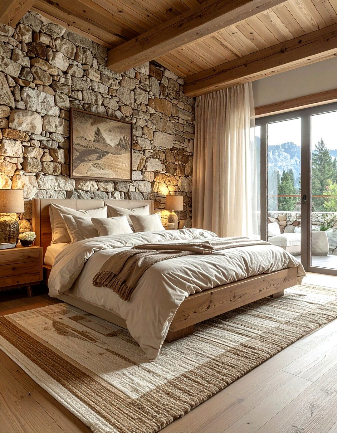Natural Stone Wall Bedroom - 30 rustic beige bedroom ideas