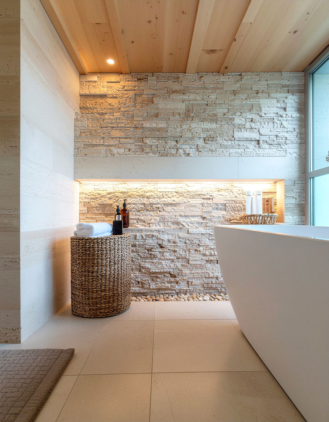Natural Stone Wall - 30 bathroom investment piece ideas