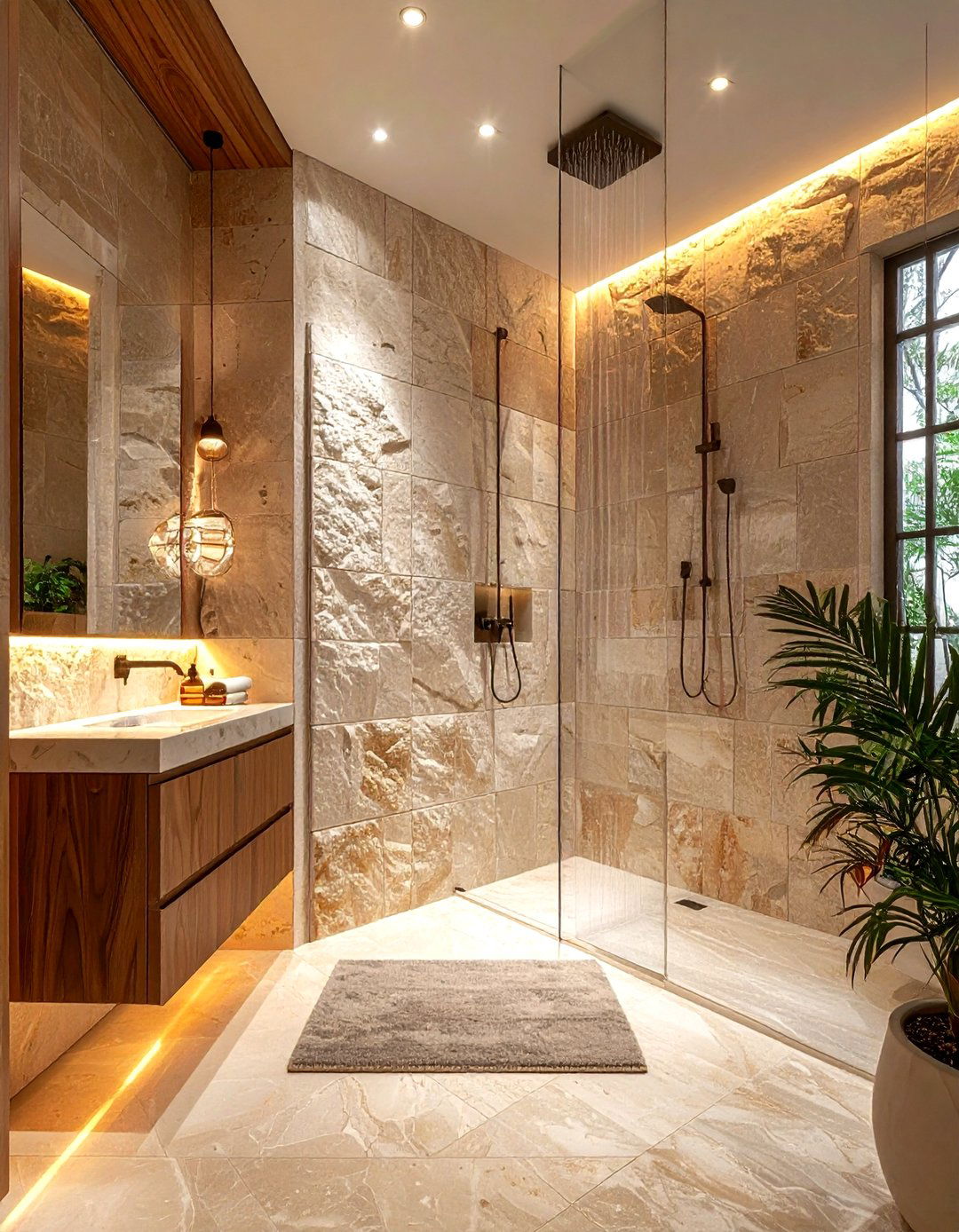 Natural Stone Walls - 30 bathroom warmth ideas