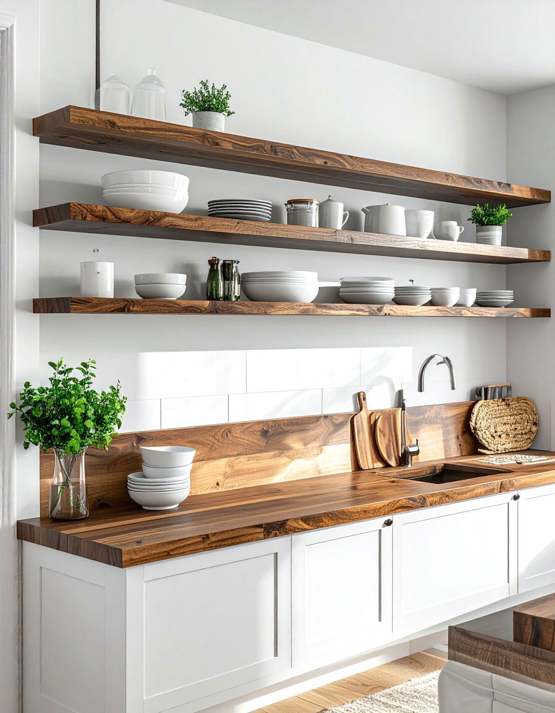 Natural Walnut Kitchen Cabinets With Open Shelving - 30 walnut kitchen cabinet ideas
