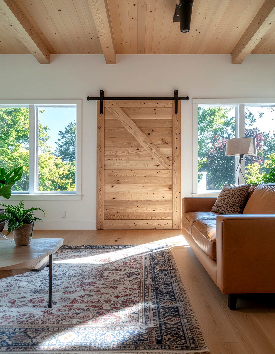 Natural Wood Barn Door - 30 living room barn doors
