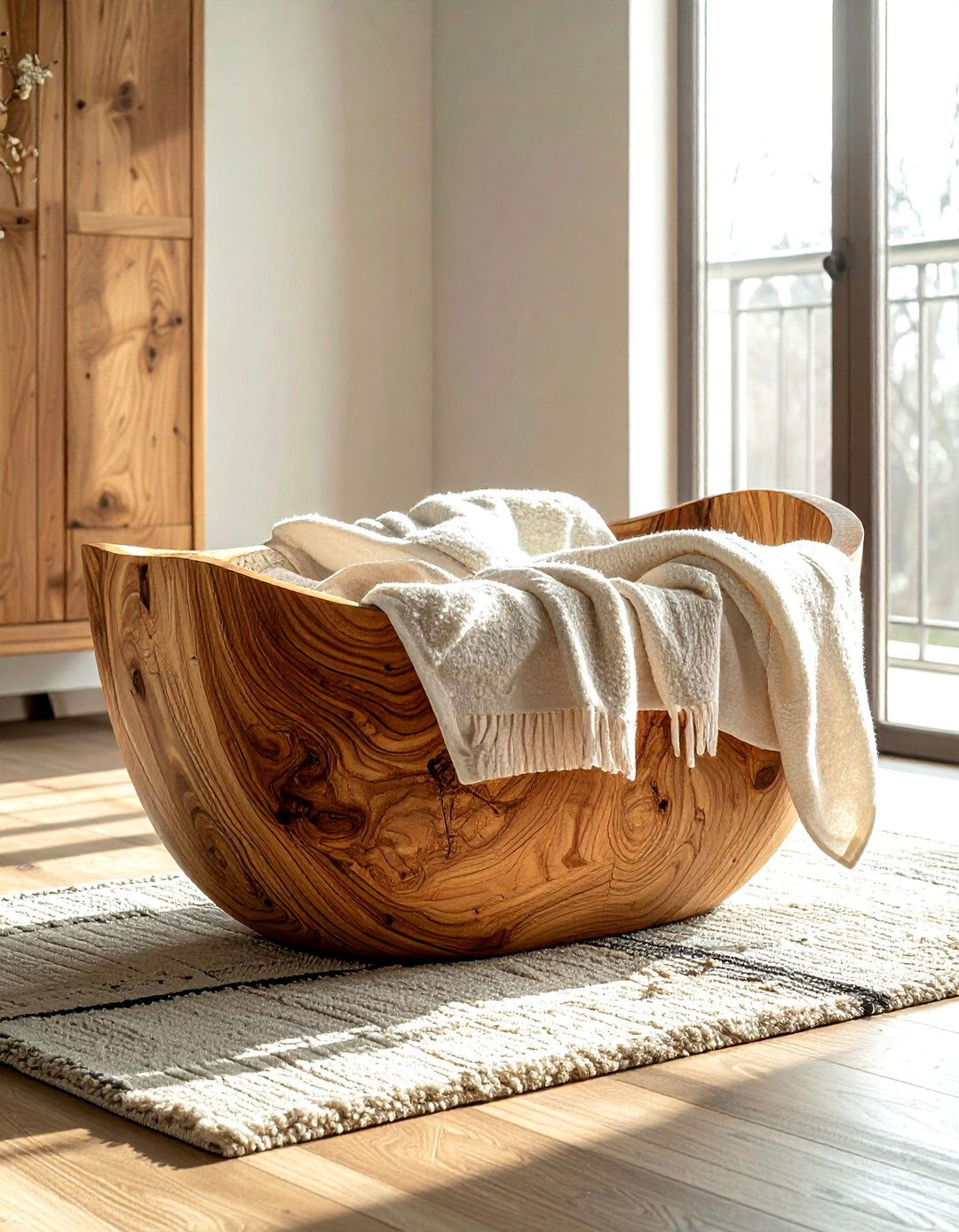 Natural Wood Basket - 30 blanket basket ideas
