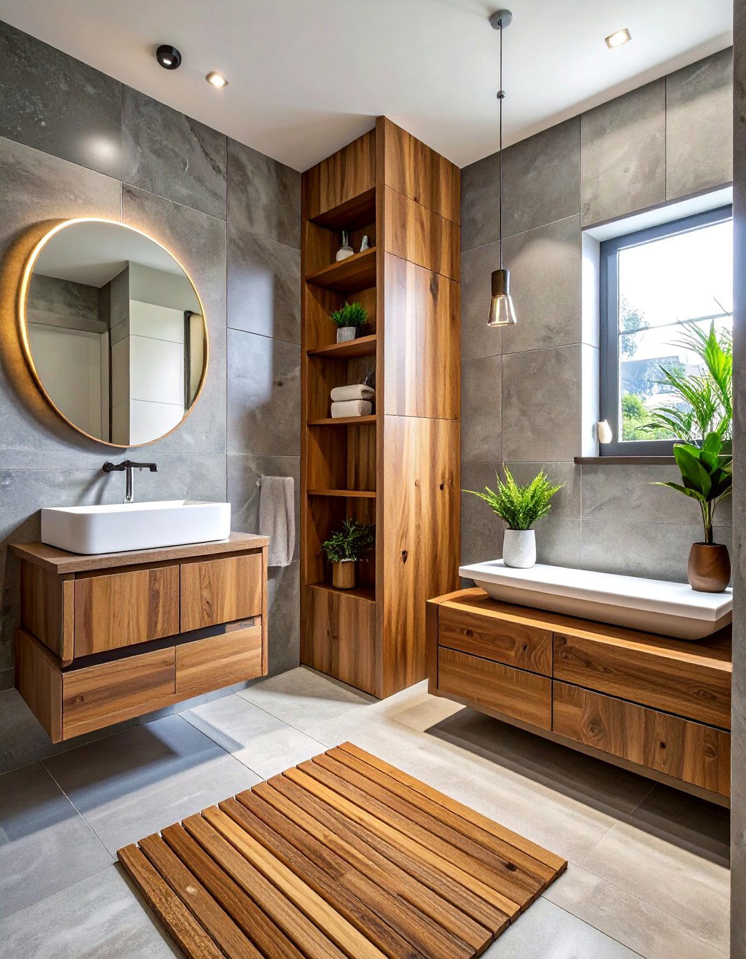 Natural Wood Bathroom Accents - 30 urban bathroom ideas