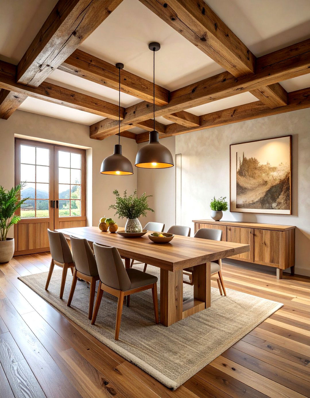 Natural Wood Beam Dining Room - 30 warm brown dining room ideas