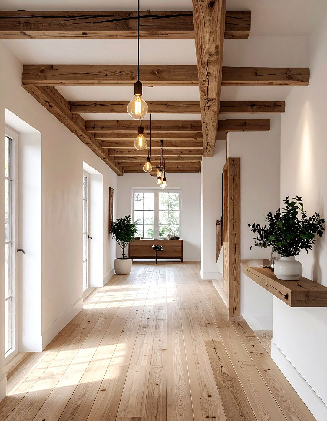 Natural Wood Beam Light - 30 hallway lighting ideas