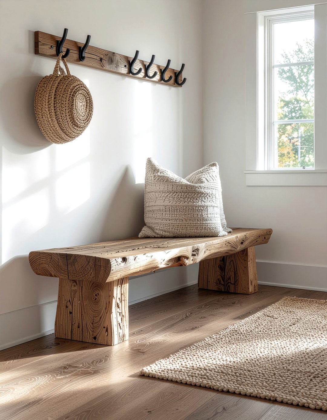 Natural Wood Bench - 30 entryway table decor ideas