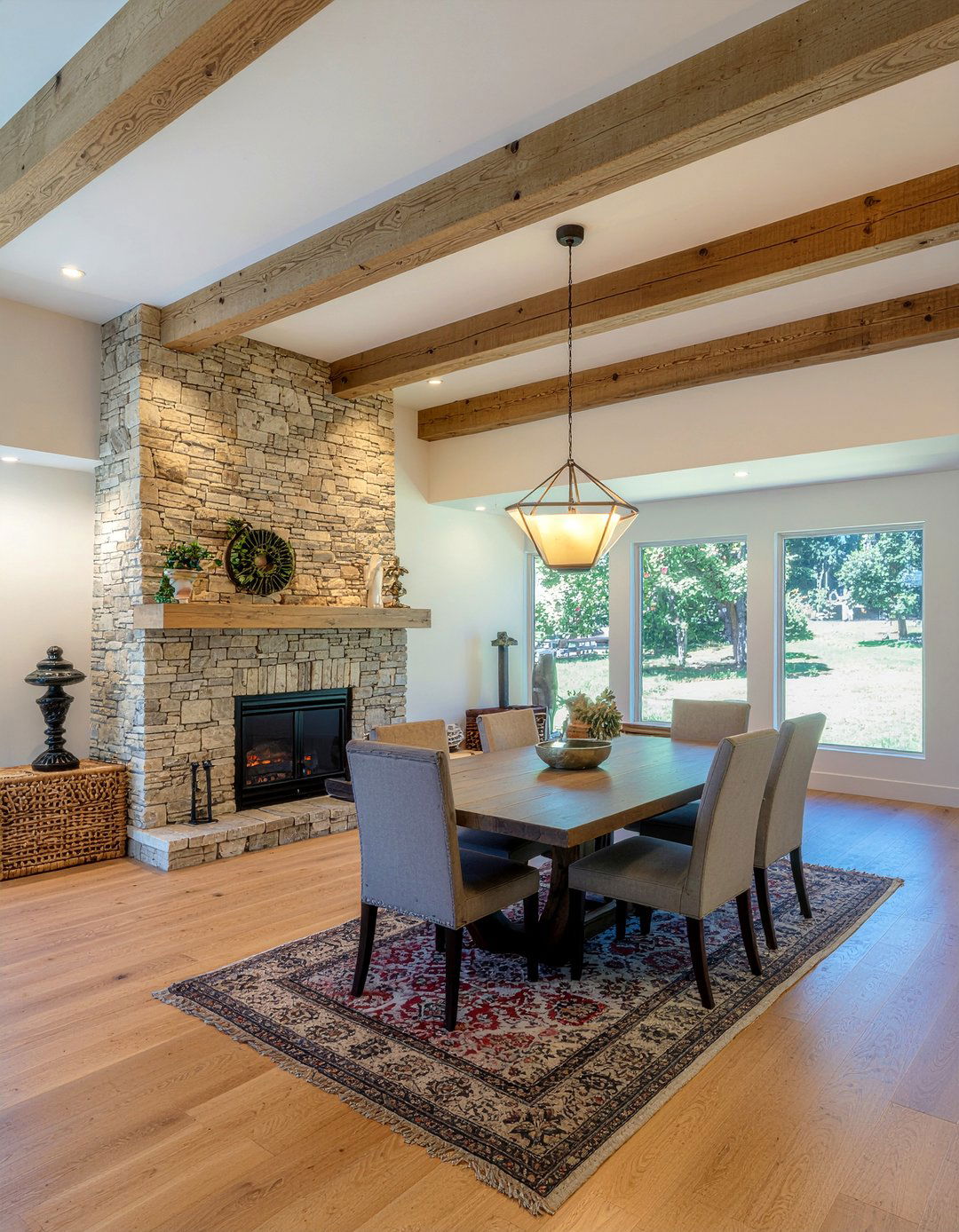 Natural Wood Ceiling Beams - 30 eclectic dining room ideas