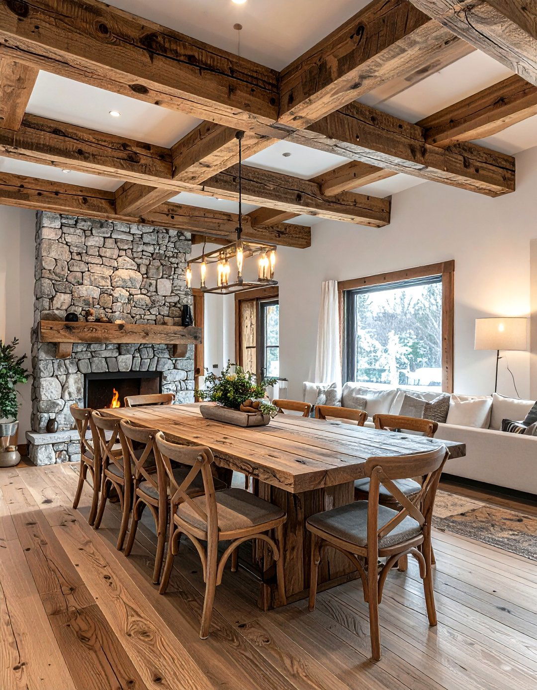Natural Wood Ceiling Beams - 30 brown dining room ideas